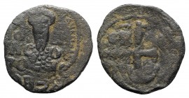 Crusaders, Antioch. Tancred (Regent, 1101-03, 1104-12). Æ Follis (23mm, 3.24 gm, 6h). Facing bust of Tancred, wearing turban, holding sword in r. hand...