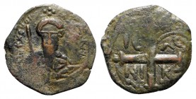 Crusaders, Antioch. Tancred (Regent, 1101-03, 1104-12). Æ Follis (20mm, 3.43 g, 7h). Facing bust of Tancred, wearing turban, holding sword in r. hand....