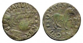 Italy, l'Aquila. Ferdinando I d'Aragona (1458-1494). Æ Cavallo (18mm, 1.89g, 11h). Crowned head r. R/ Horse stepping r.; eagle before. MIR 88; Biaggi ...