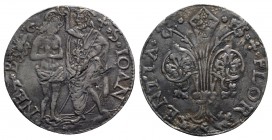 Italy, Firenze. Republic, 1189-1532. AR Barile, 1st semester 1512 (28mm, 3.93g, 7h). Ornate Lily. R/ Christ standing facing, being crowned by St. John...