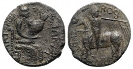 Italy, Mileto. Ruggero I (1071-1101). Æ Trifollaro (28mm, 9.81g, 12h), c. 1098-1101. Ruggero on horseback l., holding banner and shield. R/ Virgin ent...