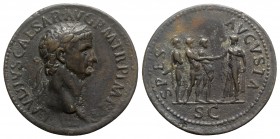 Claudius (41-54). Æ “Sestertius” (36mm, 16.89g, 6h). “Paduan Medal” after Giovanni Cavino, 1500-1570. Laureate head r. R/ Three soldiers standing r., ...