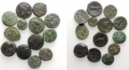 Mixed lot of 13 Æ coins, including Greek and Roman, to be catalog. Lot sold as is, no return