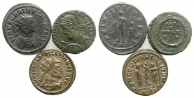 Lot of 3 Roman Imperial coins, including 2 Antoninianii (Diocletian and Carinus) and 1 Æ (Julian II). Lot sold as is, no return