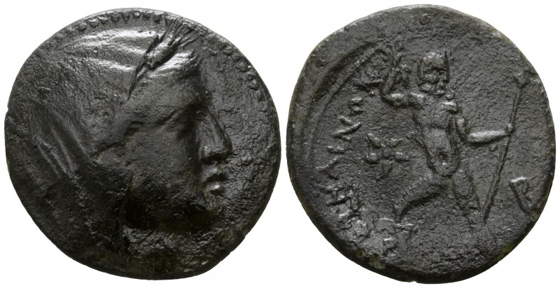 Bruttium. Petelia circa 280-216 BC.
Bronze Æ

21mm., 7,02g.

Veiled head of...