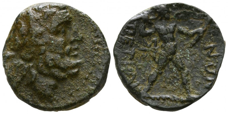 Bruttium. Petelia circa 204-89 BC.
Quadrans Æ

16mm., 4,37g.

Laureate, and...