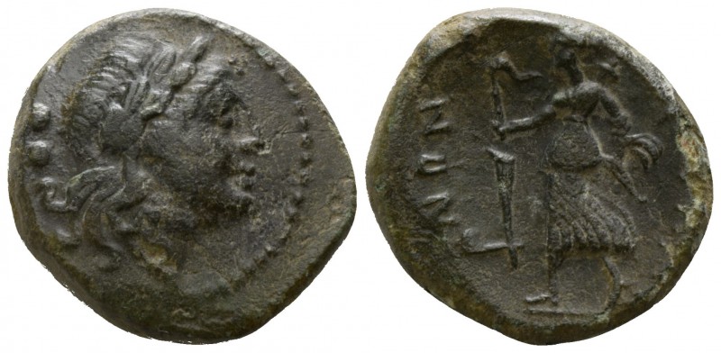 Bruttium. Petelia circa 204-89 BC.
Sextans Æ

13mm., 2,84g.

Laureate head ...
