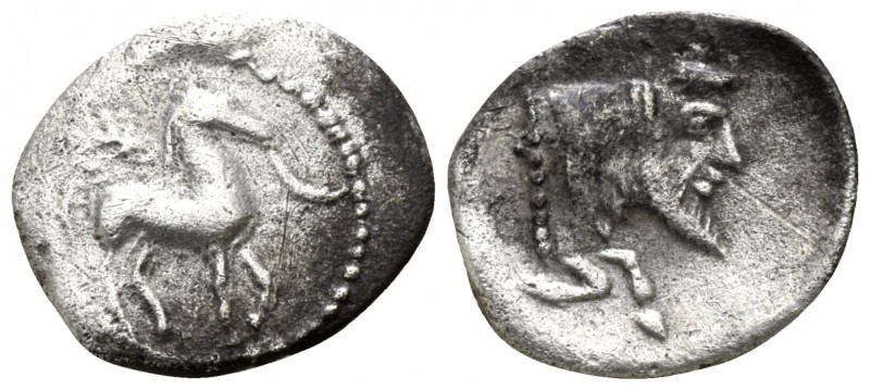 Sicily. Gela circa 465-450 BC.
Litra AR

11mm., 0,66g.

Bridled horse at pa...