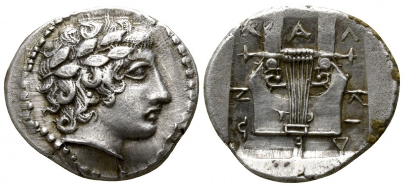Macedon. Chalkidian League. Olynthos 415-410 BC.
Tetrobol AR

15mm., 2,34g.
...