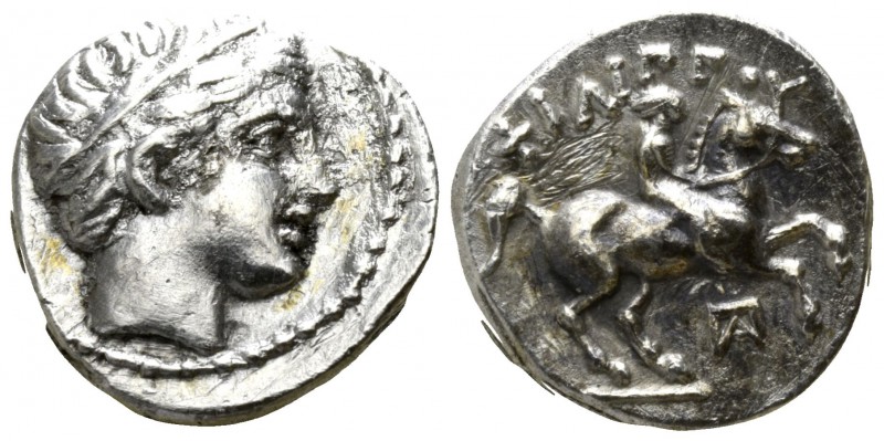 Kings of Macedon. Amphipolis. Philip II. 359-336 BC.
1/5 Tetradrachm AR

13mm...