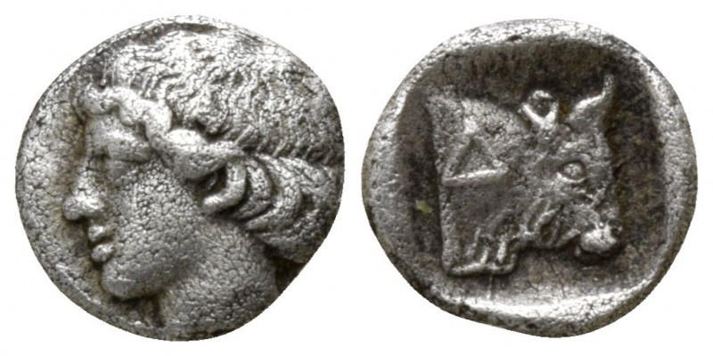 Thrace. Dicaea 450-425 BC.
Hemiobol AR

6mm., 0,37g.

 Head of nymph left /...