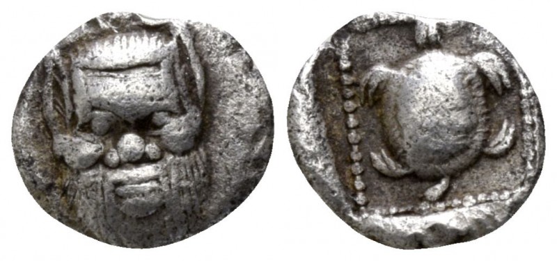 Lesbos. Methymna circa 350-250 BC.
Hemiobol AR

6mm., 0,34g.

Head of beard...