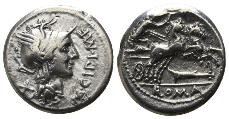 M. Cipius M.f. 115-114 BC. Rome
Denarius AR

17mm., 3,81g.

Helmeted head o...