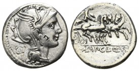 Appius Claudius Pulcher, T. Manlius Mancius, and Q. Urbinius 111-110 BC. Rome. Denarius AR