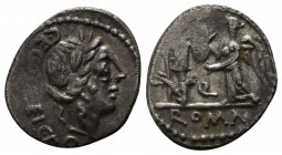 C. Egnatuleius C.F.
C. Egnatuleius C.f. 97 BC. Rome. Quinarius AR