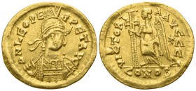 Leo I AD 457-474, (struck circa AD 465-466).. Constantinople. 4th officina.. Solidus AV