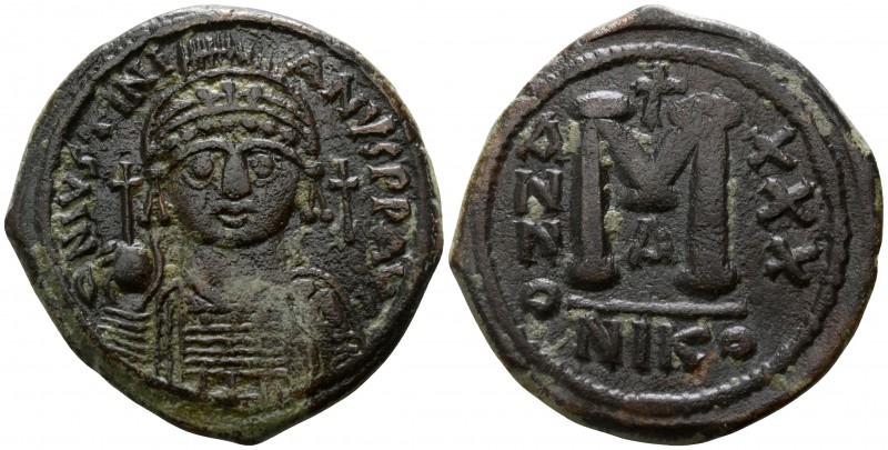 Justinian I. 527-565 AD, (dated RY 30=556/7 AD). Nikomedia, 1st officina.
Folli...