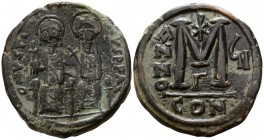 Justin II and Sophia 565-578 AD, (dated RY 7=571/2 AD). Constantinople, 3rd officina. Follis Æ