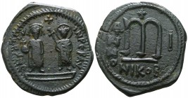 Phocas, with Leontia AD 602-610. Nikomedia. Follis Æ