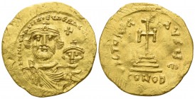 Heraclius with Heraclius Constantine 610-641 AD, (struck circa  616-625 AD). . Constantinople. 5th officina. . Solidus AV