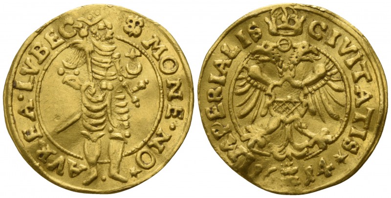 Germany. Lübeck. AD 1614.
Ducat AV

21mm., 3,43g.

Armored royal figure sta...