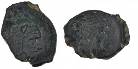 Sicily, Thermai Himeraiai. Circa 367-330 BC. Æ (17mm, 2.76g, 11h). Head of Herakles right wearing lion skin / Head of Hera right. CNS 12; HGC 2, 1627....