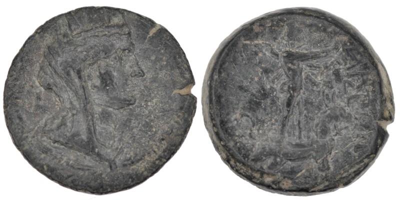 Cilicia, Tarsos. 164-27 B.C. Æ (19mm, 5.37g, 6h). Turreted and veiled head of Ty...