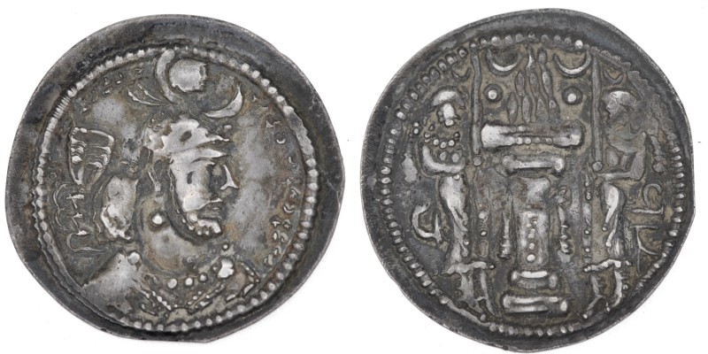 Sasanian kings. Yazdgird I. AD 399-420. AR Drachm (23mm, 3.03g, 3h). HLYDY (Hera...