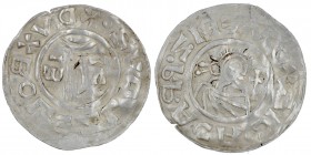 Czech Republic. Bohemia. Boleslav II. 967-999. AR Denar (20mm, 1.67 g). Prague mint; moneyer Omer. +DVX BOLEZLAVS •, hand of providence descending fro...