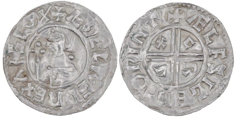 England. Aethelred II. 978-1016. AR Penny (20mm, 1.61g, 3h). Crux type (BMC iiia...