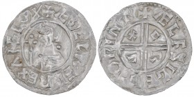 England. Aethelred II. 978-1016. AR Penny (20mm, 1.61g, 3h). Crux type (BMC iiia, Hild. C). Winchester mint; moneyer Ælfsige. Struck circa 991-997. + ...