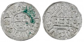 Germany. Duchy of Bavaria. Heinrich IV (II) 1002-1009. AR Denar (19mm, 1.17g). Regensburg mint; moneyer ⵎcco. +HIꓞHICVSCVX (retrograde), cross with th...