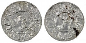 Germany. Duchy of Saxony. Bernhard I 973-1011. AR Denar (19mm, 0.92g). Bardowick (or Lüneburg or Jever?) mint. BERNHARIDVS DVX, head left / NИ[_]EHM O...