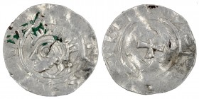 Germany. Duchy of Saxony. Bernhard I 973-1011. AR Obol? (15mm, 0.98g). Bardowick (or Lüneburg or Jever?) mint. Head left / Small cross pattee. Dbg. 58...