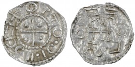 Germany. Duchy of Swabia. Esslingen Otto I - Otto III 936 - 1002. AR Denar (19mm, 1.32g) OTTO • DI• IIDCIEX, cross with pellet in each angle / OTTO, c...