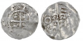 Germany. Duchy of Swabia. Esslingen Otto I - Otto III 936 - 1002. AR Obol (15mm, 0.47g) Cross with pellet in each angle / OTTO, cross written IIC ⊓ an...