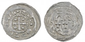 Germany. Duchy of Swabia. Esslingen Otto I - Otto III 936 - 1002. AR Denar (18.5mm, 1.17g) +•OTTO • SI••E, cross with pellet in each angle / OTTO, cro...