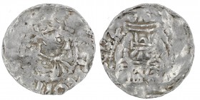 Germany. Duchy of Swabia. Alwich I 999-1001 and Otto III 983-1002. AR Denar (16mm, 1.05g). Strasbourg mint. OTTO IMP [AVG], crowned bust right / [ALVV...