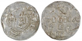 Germany. Duchy of Swabia. Heinrich II. 1002-1024. AR Denar (20mm, 1.33g). Strasbourg mint. [HEI]N[RIC]VSREX, crowned head right / ARGEN-TIGNA, cross w...