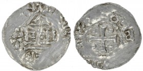 Diocese of Metz. Theodoric II. 1004-1046. AR Denar (21mm, 1.10g). Cross with pellet in each angle / Temple on columns, E inside. Dbg. 19-20 var.; Weil...