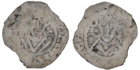 France. Diocese of Laon. Adalbéron and Robert. 977-1031. AR Denier (19mm, 1.07g). Bust facing / Bust facing. Front bust. Poey d Advant 6531. Fine.