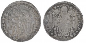 Italy. Venice. Nicolò Marcello Duke of Venice. 1473-1474. AR 1/2 Lira (23mm, 3.08g). BD D / NI 'MARCELL SM. VENETI DVX F B R, duke kneeling before St....
