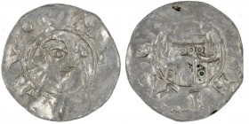 The Netherlands. Tiel. Heinrich IV 1056-1106. AR Denar (19mm, 0.79g). +HC[IN•]RIV•, head right crossier in front / [+T]IEIAR, building. Dbg. 1214; Ili...