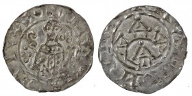 The Netherlands. Utrecht. Wilhelm de Ponte from ca. 1060. AR Denar (17mm, 0.69g). Bishop facing with crosier and staff terminating in cross, four pell...