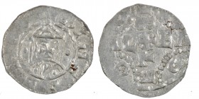 The Netherlands. Counts of Holland. Dirk IV 1039–1049. AR Denar (16.5mm, 0.57g). Rijnsburg mint. RINEVTBV[RG], Carolingian temple facade on arc with c...