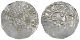 The Netherlands. Friesland. Ca 1000. AR Denar (20mm, 0.62g). Uncertain mint in Friesland. High triangle with cross on top and in center / Cross with p...