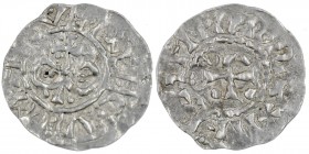 The Netherlands. Friesland. Ekbert I. 1038/9- ? AR Denar (19mm, 0.92g). Unknown mint (imitation?). Omega, on top small cross / Cross with pellets in e...