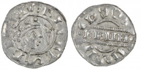 The Netherlands. Friesland. Bruno III 1050-1057. AR Denar (16mm, 0.56g). Uncertain mint in Friesland. Dokkum(?). Crowned head right, scepter before / ...