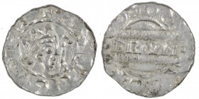 The Netherlands. Friesland. Bruno III 1050-1057. AR Denar (16.5mm, 0.48g). Dokkum or Gronningen mint. HENRICVSRE+, crowned head right, crosier before ...