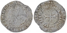 The Netherlands. Willem V of Beieren. 1350-1389. AR Double Grot. Struck 1367-1368. Sitting lion with helmet / Short flowered cross with double circles...